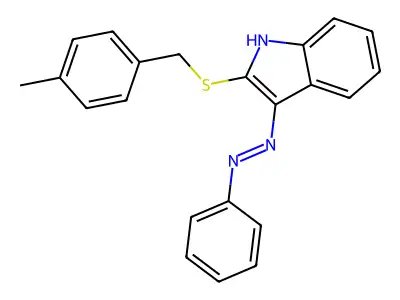 2-[(4-methylbenzyl)sulfanyl]-3H-indol-3-one N-phenylhydrazone structure