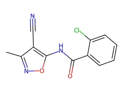 2-chloro-N-(4-cyano-3-methyl-5-isoxazolyl)benzenecarboxamide structure