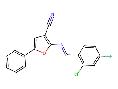 2-[(2-Chloro-4-fluorophenyl)methylideneamino]-5-phenylfuran-3-carbonitrile structure