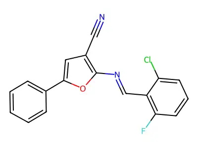 2-[(2-Chloro-6-fluorophenyl)methylideneamino]-5-phenylfuran-3-carbonitrile structure