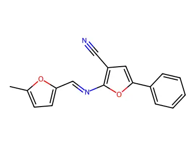 2-{[(5-Methylfuran-2-yl)methylidene]amino}-5-phenylfuran-3-carbonitrile structure