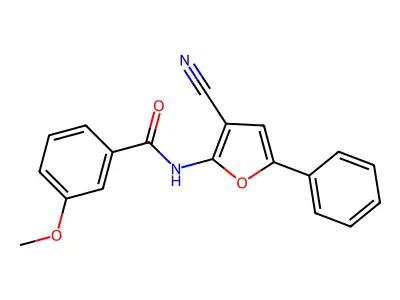 N-(3-cyano-5-phenyl-2-furyl)-3-methoxybenzenecarboxamide structure