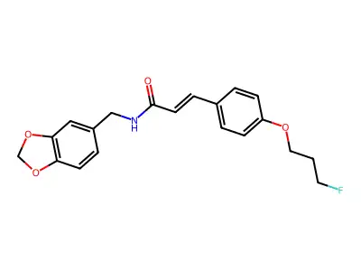 N-(1,3-benzodioxol-5-ylmethyl)-3-[4-(3-fluoropropoxy)phenyl]prop-2-enamide structure