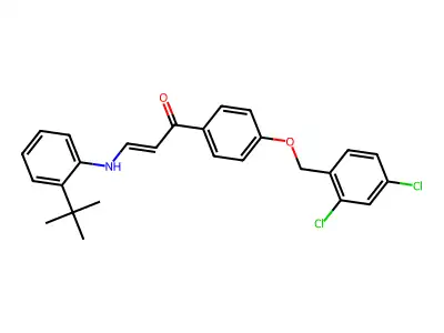3-(2-Tert-butylanilino)-1-[4-[(2,4-dichlorophenyl)methoxy]phenyl]prop-2-en-1-one structure