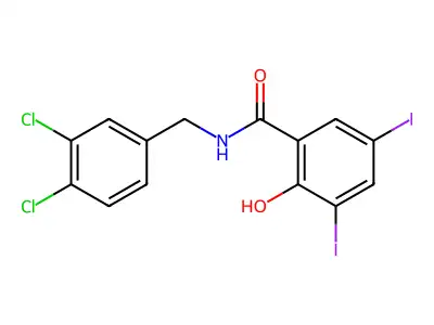 N-[(3,4-dichlorophenyl)methyl]-2-hydroxy-3,5-diiodobenzamide structure