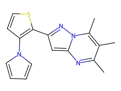 5,6,7-trimethyl-2-[3-(1H-pyrrol-1-yl)-2-thienyl]pyrazolo[1,5-a]pyrimidine structure