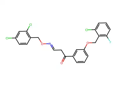 1-[3-[(2-chloro-6-fluorophenyl)methoxy]phenyl]-3-[(2,4-dichlorophenyl)methoxyimino]propan-1-one structure