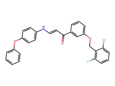 (E)-1-{3-[(2-chloro-6-fluorobenzyl)oxy]phenyl}-3-(4-phenoxyanilino)-2-propen-1-one structure