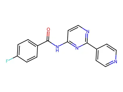 4-fluoro-N-[2-(4-pyridinyl)-4-pyrimidinyl]benzenecarboxamide structure