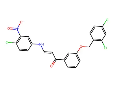 (E)-3-(4-chloro-3-nitroanilino)-1-{3-[(2,4-dichlorobenzyl)oxy]phenyl}-2-propen-1-one structure
