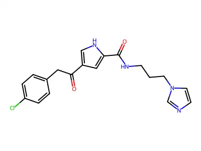 4-[2-(4-chlorophenyl)acetyl]-N-[3-(1H-imidazol-1-yl)propyl]-1H-pyrrole-2-carboxamide structure