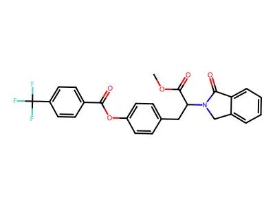 4-[3-methoxy-3-oxo-2-(1-oxo-1,3-dihydro-2H-isoindol-2-yl)propyl]phenyl 4-(trifluoromethyl)benzenecarboxylate structure