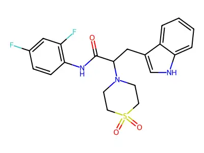 N-(2,4-difluorophenyl)-2-(1,1-dioxo-1,4-thiazinan-4-yl)-3-(1H-indol-3-yl)propanamide structure