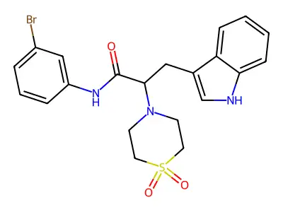 N-(3-bromophenyl)-2-(1,1-dioxo-1,4-thiazinan-4-yl)-3-(1H-indol-3-yl)propanamide structure