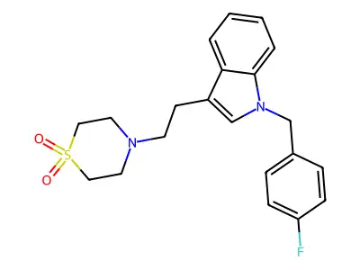 4-{2-[1-(4-fluorobenzyl)-1H-indol-3-yl]ethyl}-1lambda~6~,4-thiazinane-1,1-dione structure