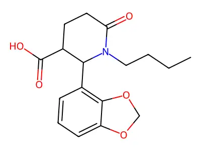 2-(1,3-Benzodioxol-4-yl)-1-butyl-6-oxo-3-piperidinecarboxylic acid structure