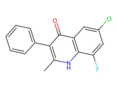 6-chloro-8-fluoro-2-methyl-3-phenyl-4(1H)-quinolinone structure