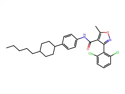 3-(2,6-dichlorophenyl)-5-methyl-N-[4-(4-pentylcyclohexyl)phenyl]-1,2-oxazole-4-carboxamide structure