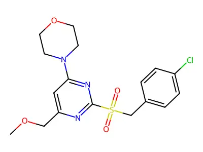 4-[2-[(4-Chlorobenzyl)sulfonyl]-6-(methoxymethyl)-4-pyrimidinyl]morpholine structure