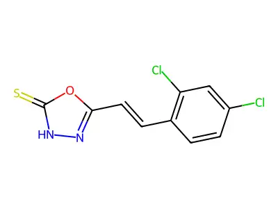 5-[2-(2,4-dichlorophenyl)ethenyl]-3H-1,3,4-oxadiazole-2-thione structure