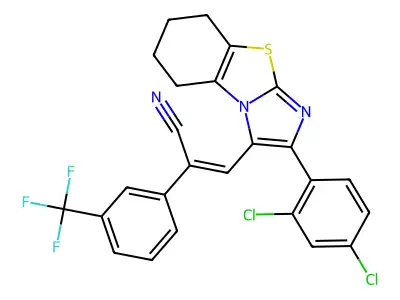 (Z)-3-[2-(2,4-dichlorophenyl)-5,6,7,8-tetrahydroimidazo[2,1-b][1,3]benzothiazol-3-yl]-2-[3-(trifluoromethyl)phenyl]-2-propenenitrile structure