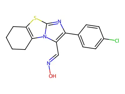 2-(4-chlorophenyl)-5,6,7,8-tetrahydroimidazo[2,1-b][1,3]benzothiazole-3-carbaldehyde oxime structure