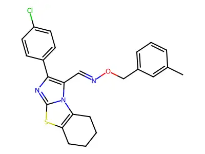 1-[2-(4-chlorophenyl)-5,6,7,8-tetrahydroimidazo[2,1-b][1,3]benzothiazol-1-yl]-N-[(3-methylphenyl)methoxy]methanimine structure