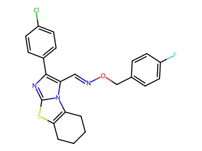 1-[2-(4-chlorophenyl)-5,6,7,8-tetrahydroimidazo[2,1-b][1,3]benzothiazol-1-yl]-N-[(4-fluorophenyl)methoxy]methanimine structure