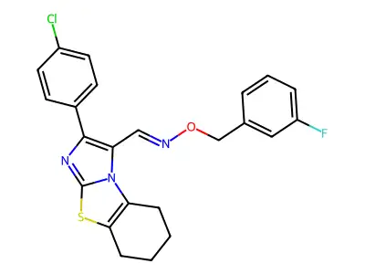 1-[2-(4-chlorophenyl)-5,6,7,8-tetrahydroimidazo[2,1-b][1,3]benzothiazol-1-yl]-N-[(3-fluorophenyl)methoxy]methanimine structure