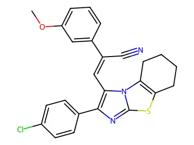 (Z)-3-[2-(4-chlorophenyl)-5,6,7,8-tetrahydroimidazo[2,1-b][1,3]benzothiazol-3-yl]-2-(3-methoxyphenyl)-2-propenenitrile structure