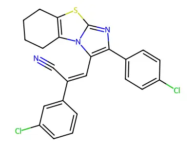 (Z)-2-(3-chlorophenyl)-3-[2-(4-chlorophenyl)-5,6,7,8-tetrahydroimidazo[2,1-b][1,3]benzothiazol-3-yl]-2-propenenitrile structure