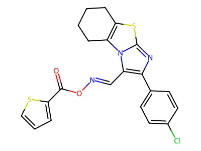 [[2-(4-chlorophenyl)-5,6,7,8-tetrahydroimidazo[2,1-b][1,3]benzothiazol-1-yl]methylideneamino] thiophene-2-carboxylate structure