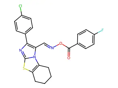 [[2-(4-chlorophenyl)-5,6,7,8-tetrahydroimidazo[2,1-b][1,3]benzothiazol-1-yl]methylideneamino] 4-fluorobenzoate structure