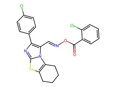 [[2-(4-chlorophenyl)-5,6,7,8-tetrahydroimidazo[2,1-b][1,3]benzothiazol-1-yl]methylideneamino] 2-chlorobenzoate structure