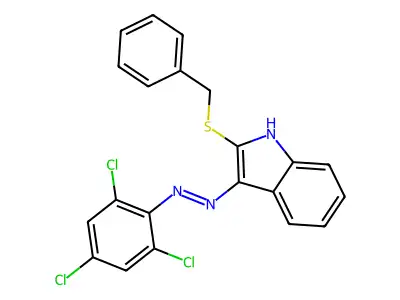 2-(benzylsulfanyl)-3H-indol-3-one N-(2,4,6-trichlorophenyl)hydrazone structure