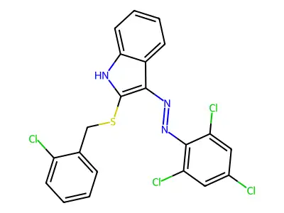 2-[(2-chlorobenzyl)sulfanyl]-3H-indol-3-one N-(2,4,6-trichlorophenyl)hydrazone structure