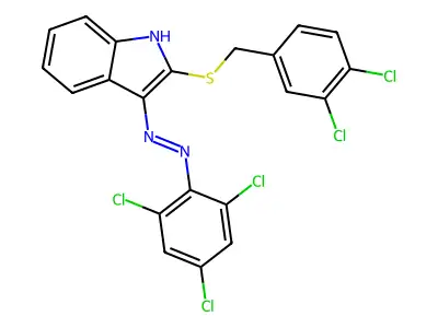 2-[(3,4-dichlorobenzyl)sulfanyl]-3H-indol-3-one N-(2,4,6-trichlorophenyl)hydrazone structure
