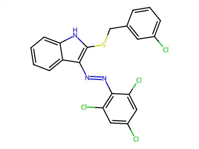 2-[(3-chlorobenzyl)sulfanyl]-3H-indol-3-one N-(2,4,6-trichlorophenyl)hydrazone structure