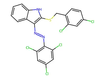 2-[(2,4-dichlorobenzyl)sulfanyl]-3H-indol-3-one N-(2,4,6-trichlorophenyl)hydrazone structure
