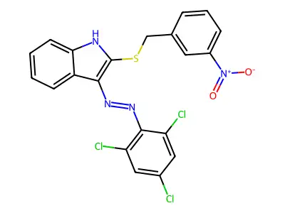 2-[(3-nitrobenzyl)sulfanyl]-3H-indol-3-one N-(2,4,6-trichlorophenyl)hydrazone structure