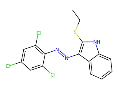 2-(ethylsulfanyl)-3H-indol-3-one N-(2,4,6-trichlorophenyl)hydrazone structure