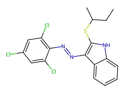 2-(sec-butylsulfanyl)-3H-indol-3-one N-(2,4,6-trichlorophenyl)hydrazone structure