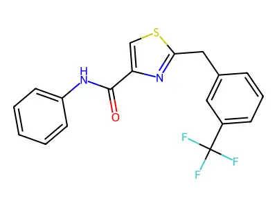 N-phenyl-2-[3-(trifluoromethyl)benzyl]-1,3-thiazole-4-carboxamide structure