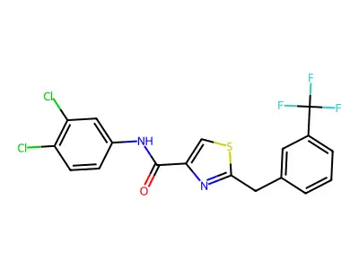 N-(3,4-dichlorophenyl)-2-[3-(trifluoromethyl)benzyl]-1,3-thiazole-4-carboxamide structure