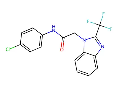 N-(4-chlorophenyl)-2-[2-(trifluoromethyl)-1H-1,3-benzimidazol-1-yl]acetamide structure