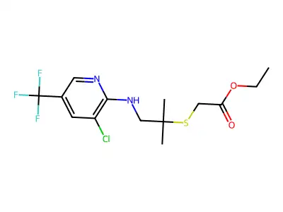 ethyl 2-[(2-{[3-chloro-5-(trifluoromethyl)-2-pyridinyl]amino}-1,1-dimethylethyl)sulfanyl]acetate structure
