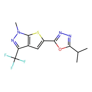 5-(5-isopropyl-1,3,4-oxadiazol-2-yl)-1-methyl-3-(trifluoromethyl)-1H-thieno[2,3-c]pyrazole structure