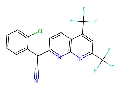 2-[5,7-bis(trifluoromethyl)-1,8-naphthyridin-2-yl]-2-(2-chlorophenyl)acetonitrile structure