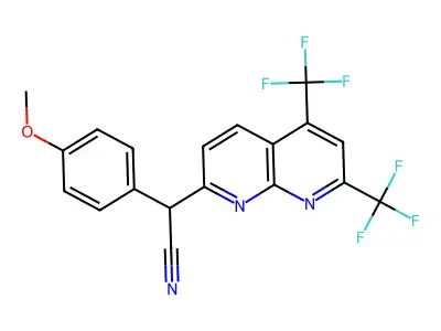 2-[5,7-bis(trifluoromethyl)-1,8-naphthyridin-2-yl]-2-(4-methoxyphenyl)acetonitrile structure