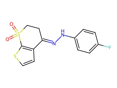 N-[(7,7-dioxo-5,6-dihydrothieno[2,3-b]thiopyran-4-ylidene)amino]-4-fluoroaniline structure